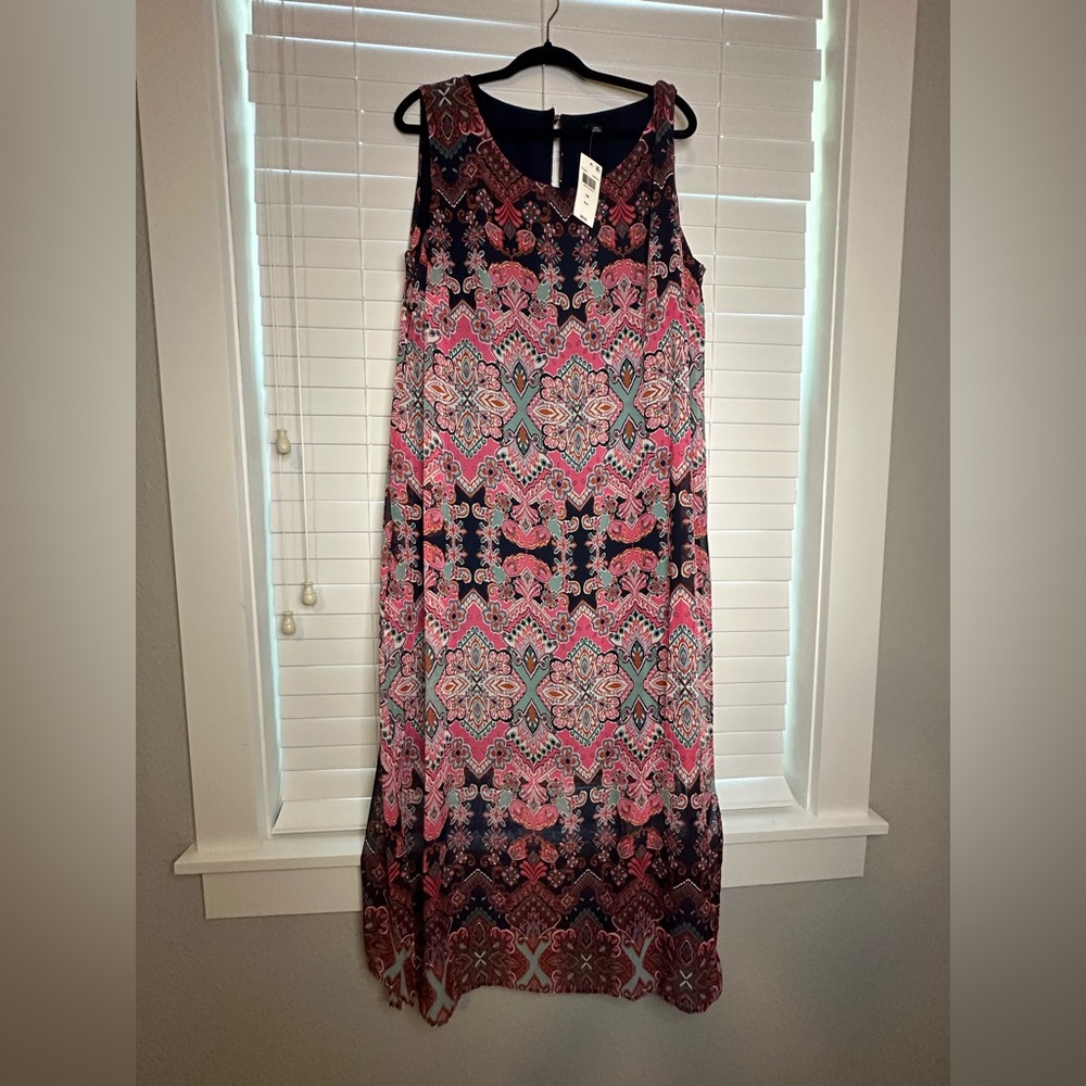Connected Apparel Maxi Dress 18W Sleeveless Paisley Print Pink Navy